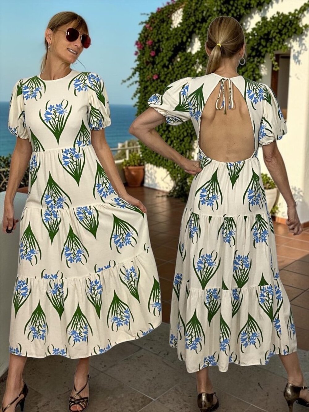Zara Sofia Open Back Midi Dress XS Ecru Cream Floral Summer